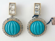 【SOLD OUT】Valentino Vintage Gold Tone Dangle Earrings Turquoise Blue Made in Italy