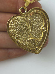 YSL Yves Saint Laurent Gold Tone Broken Heart Pendant Necklace Vintage Rhinestones Emerald Green