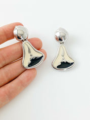 Givenchy Paris Silver Tone Dangle Earrings Vintage Enamel Black