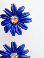 【SOLD OUT】KENZO Paris Vintage Gold tone Flower Floral Earrings Blue Beautiful