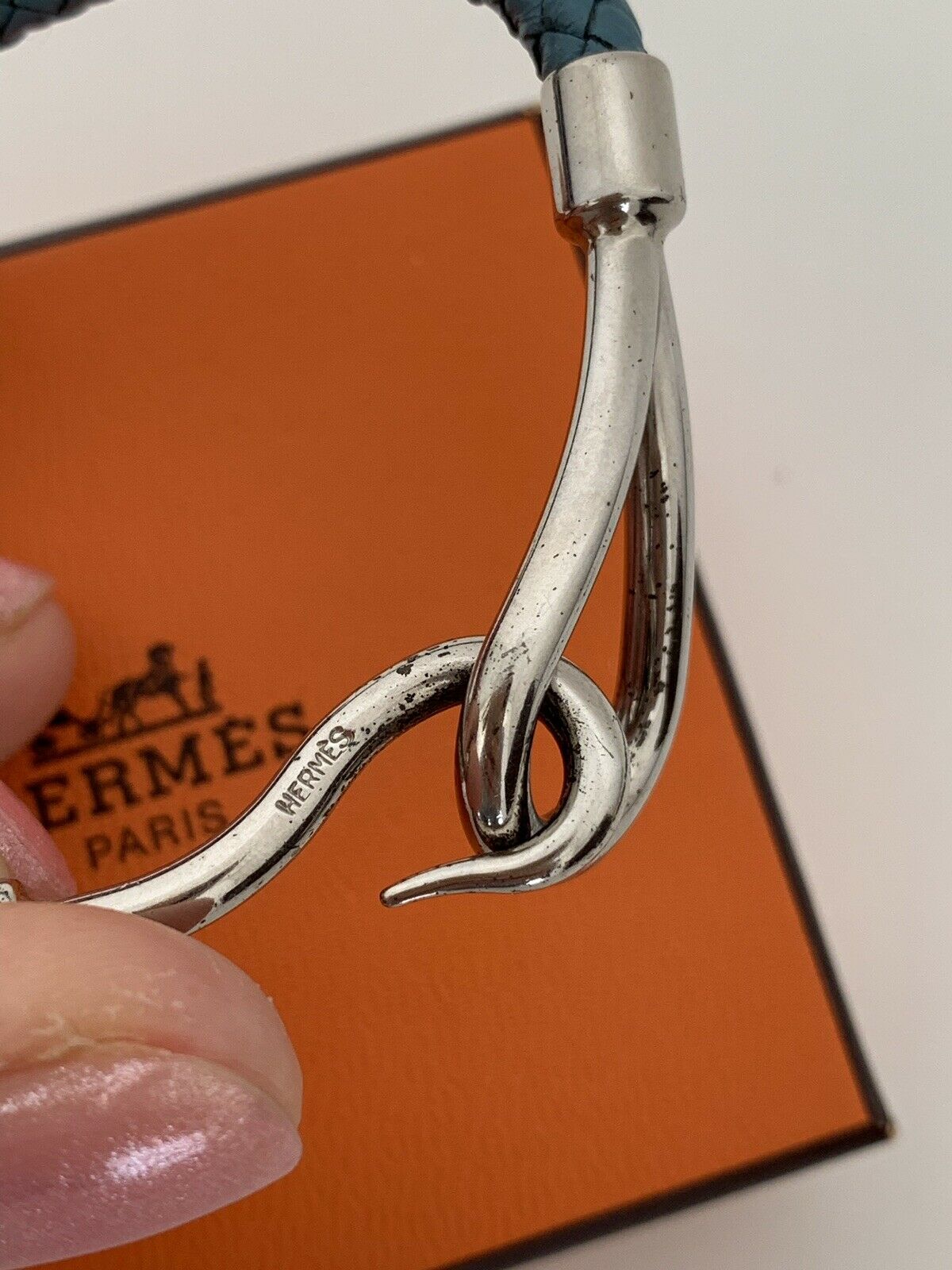 Hermes Bracelet Bangle Leather Jumbo Hook Original Box Made In France
