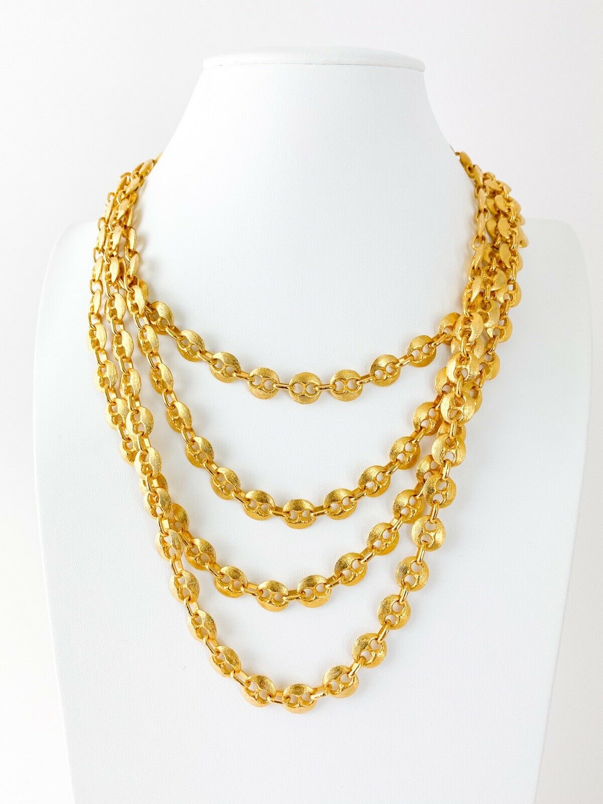 Vintage Multi-Strands Chain Necklace Gold Tone Gorgeous
