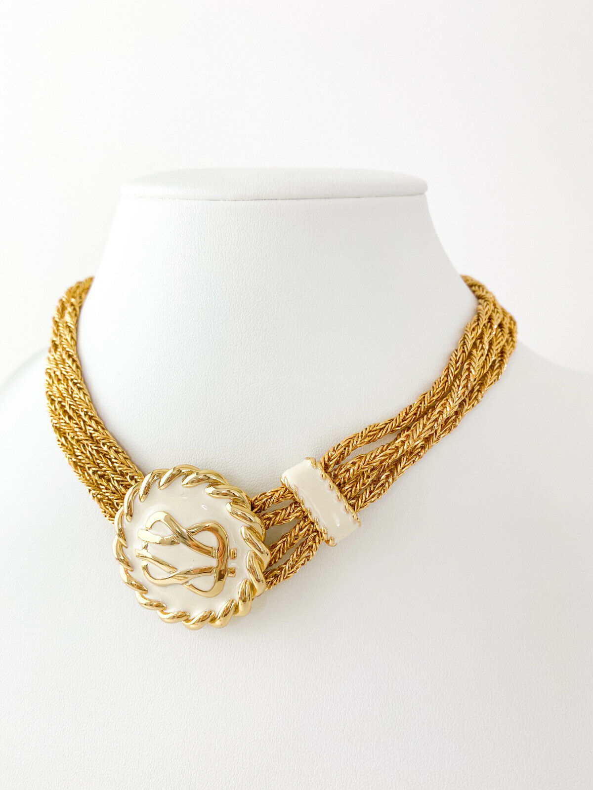 HR Helena Rubinstein Paris Gold Tone Multi Strands Choker Necklace Vintage
