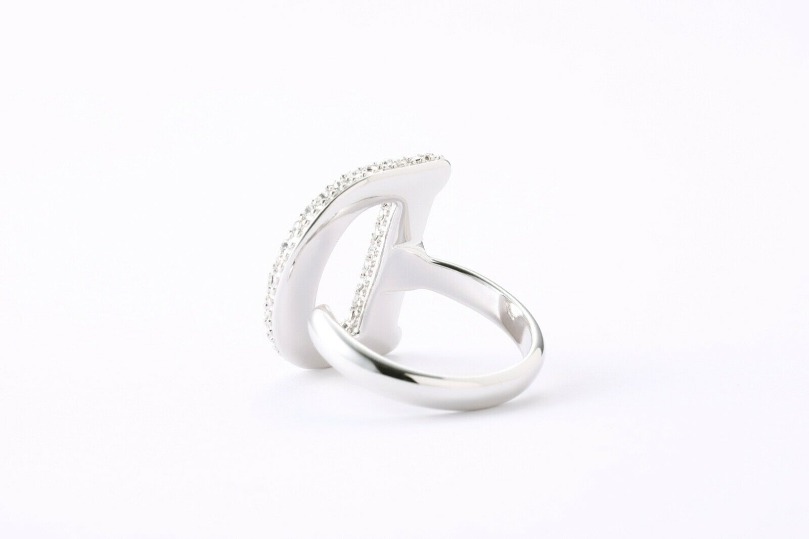 Alphabet Ring Initial  D Swarovski Crystals Free Size Sterling Silver 925 Rhodium Plated