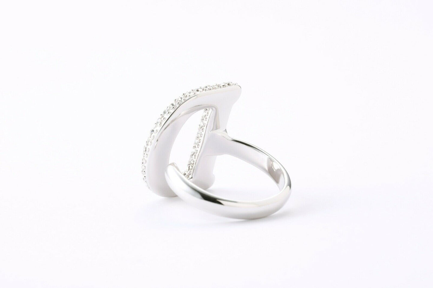 Alphabet Ring Initial  D Swarovski Crystals Free Size Sterling Silver 925 Rhodium Plated
