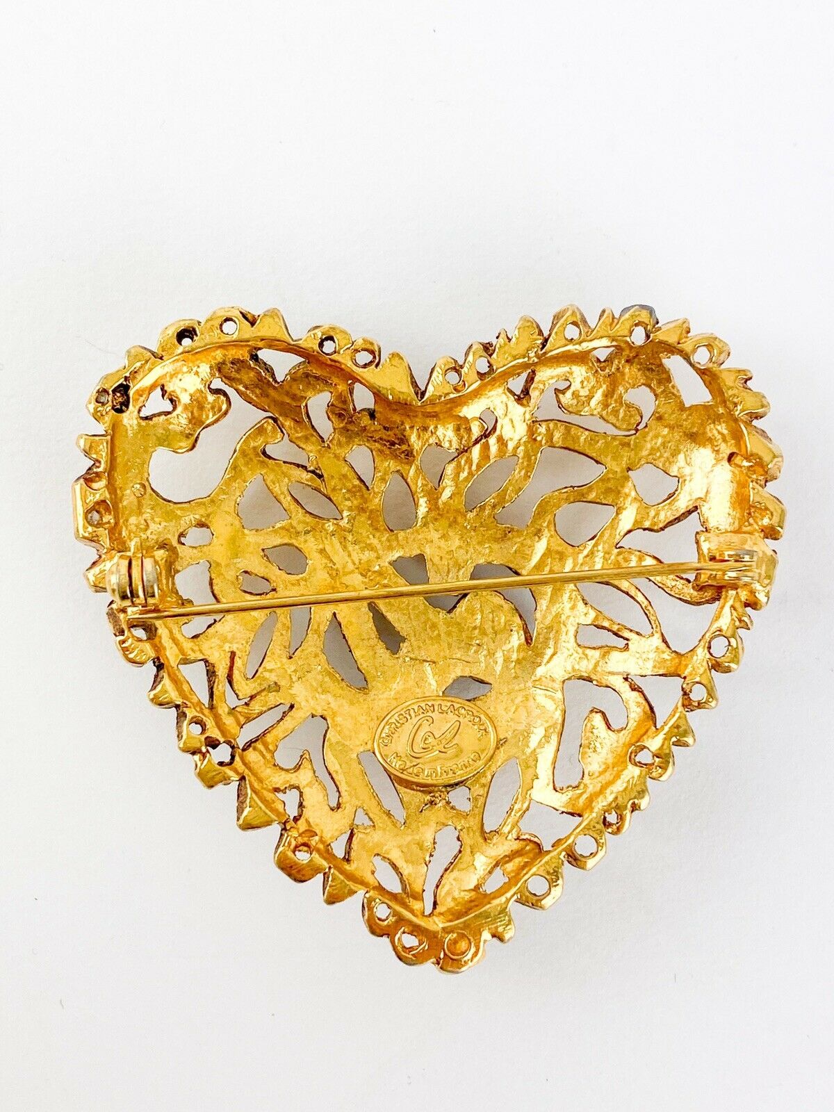 Christian Lacroix Vintage Gold Tone Brooch Pin Heart Logo Made in France
