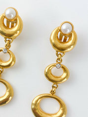 LUCIANO SOPRANI Gold Tone Dangle Earrings Faux Pearls Rhinestones Vintage