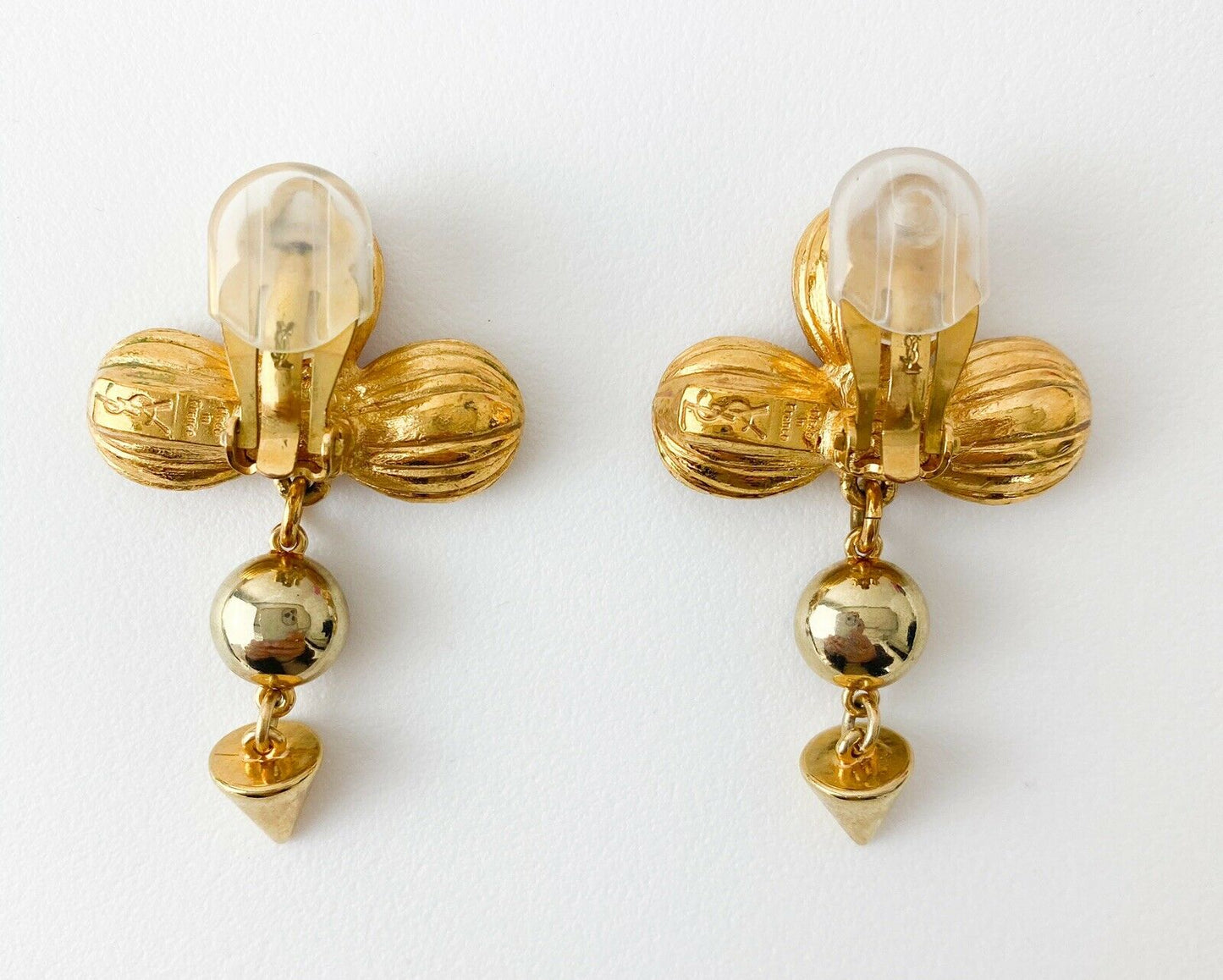YSL Yves Saint Laurent Gold Tone Vintage Earrings Crystals Made in France