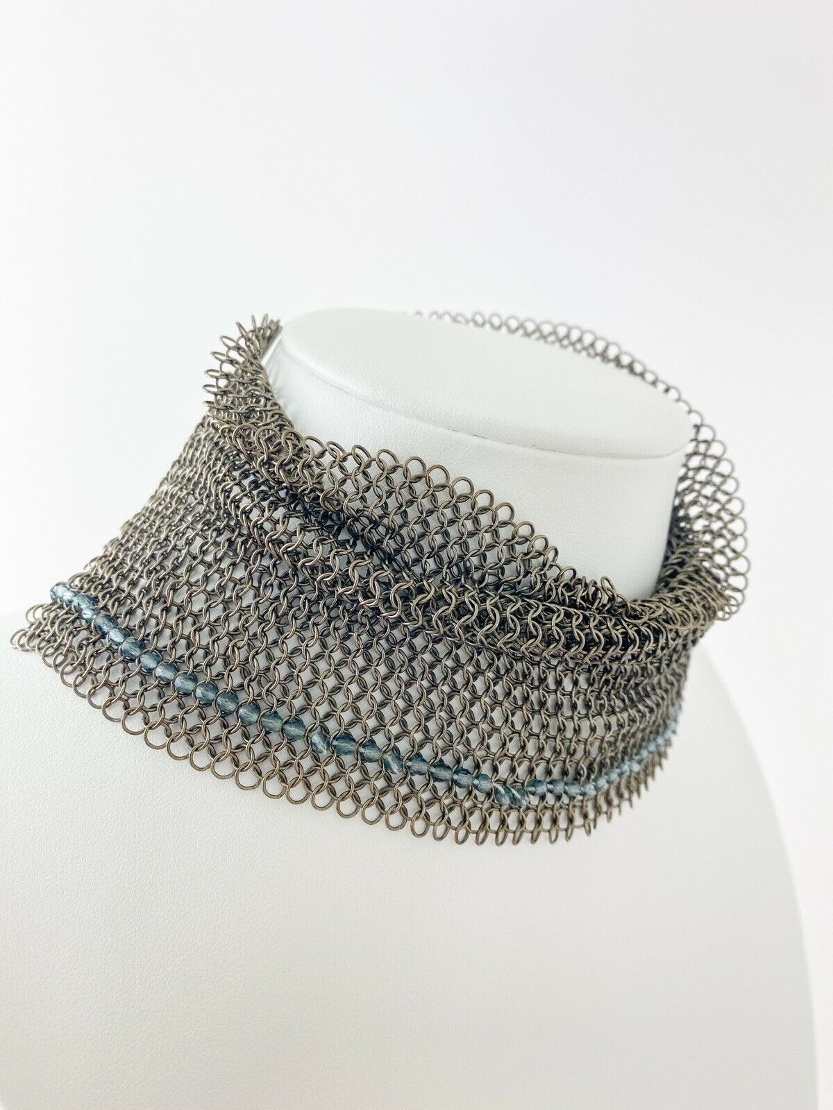 CHANEL Silver Tone Metallic Massive Choker Collar Necklace Beads Made in France