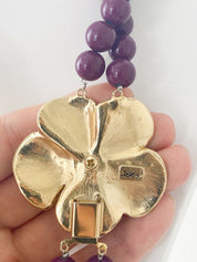 【SOLD OUT】YSL Yves Saint Laurent Vintage Gold Tone Flower Beaded Necklace Purple