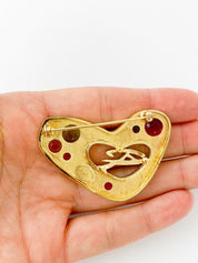 Christian Lacroix Vintage Gold Tone Heart Brooch Pin Made in France