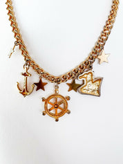 【SOLD OUT】Moschino Vintage Gold Tone Multi-Charm Chain Necklace Ship Anchor