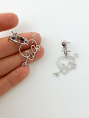 Christian Dior Vintage Silver Tone I Love Dior Earrings Dangling Heart