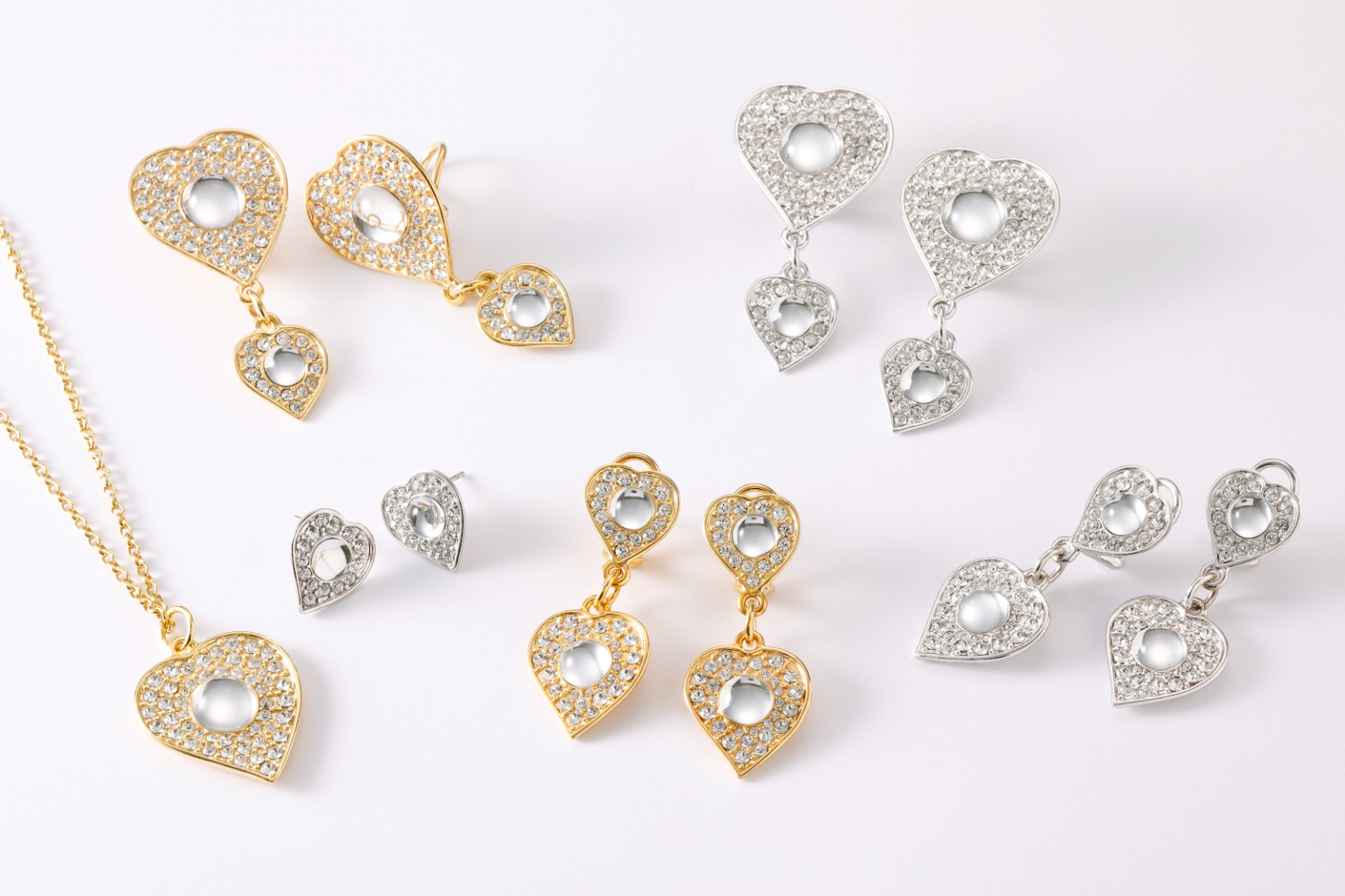 Heart Stud Earrings Cabochon Gold Swarovski Crystal 