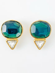 YSL Yves Saint Laurent Vintage Gold Tone Earrings Emerald Green Made in France