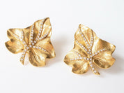 【SOLD OUT】Jacques Fath Gold Tone Leaf Earrings Made in France Vintage