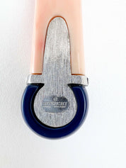 Givenchy Vintage Silver Tone Pendant Necklace Large Pink Navy