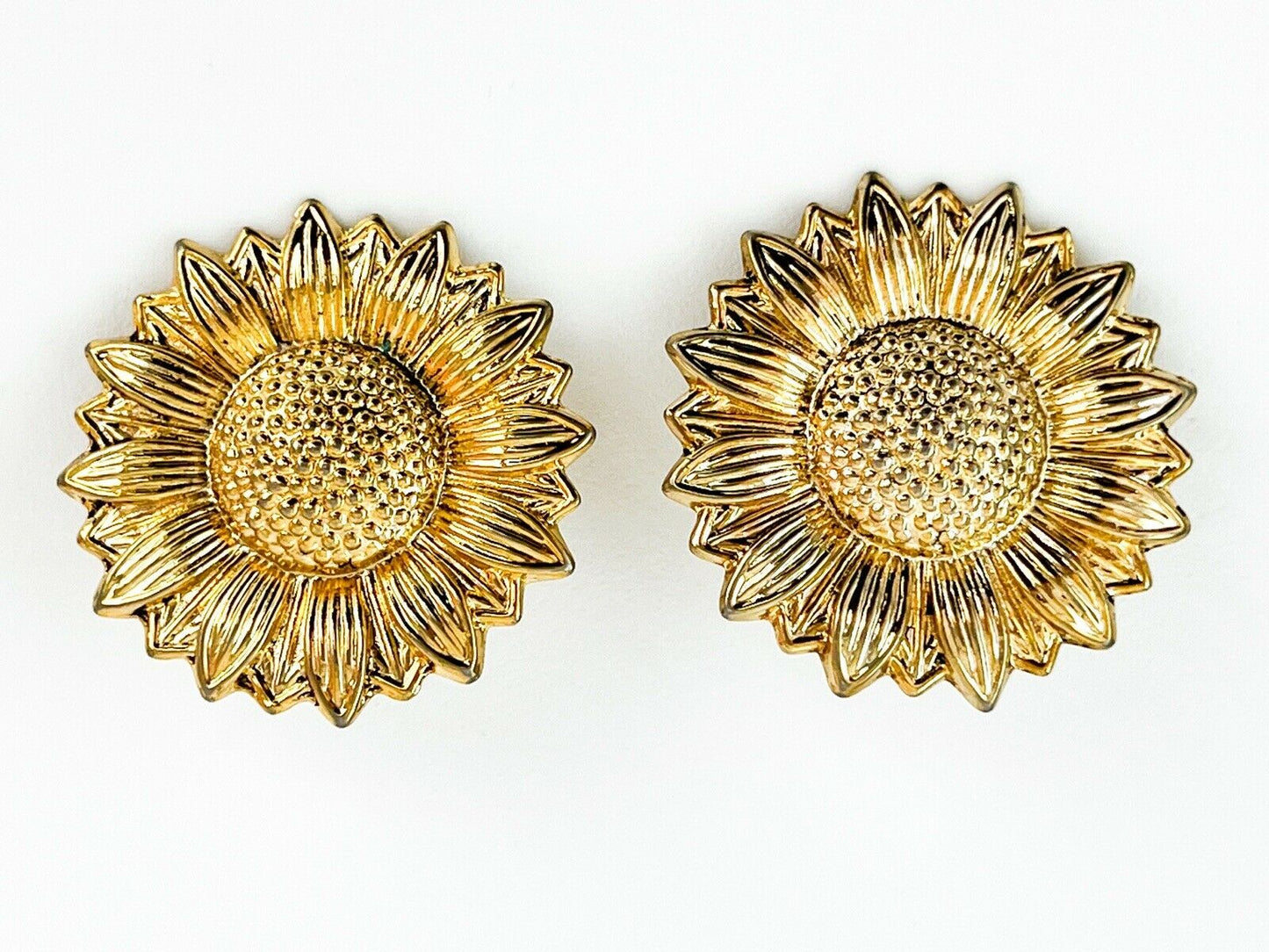 KENZO Paris Vintage Sunflower Clip-on Earrings Gold Tone Beautiful