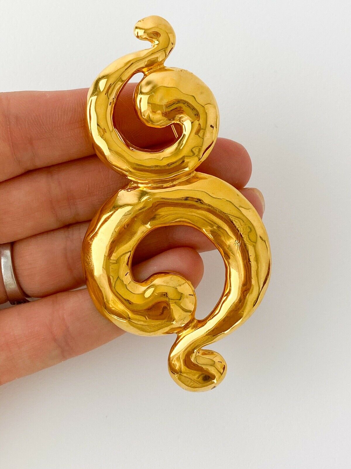 YSL Yves Saint Laurent Vintage Gold Tone Coiled Spiral Brooch Pin