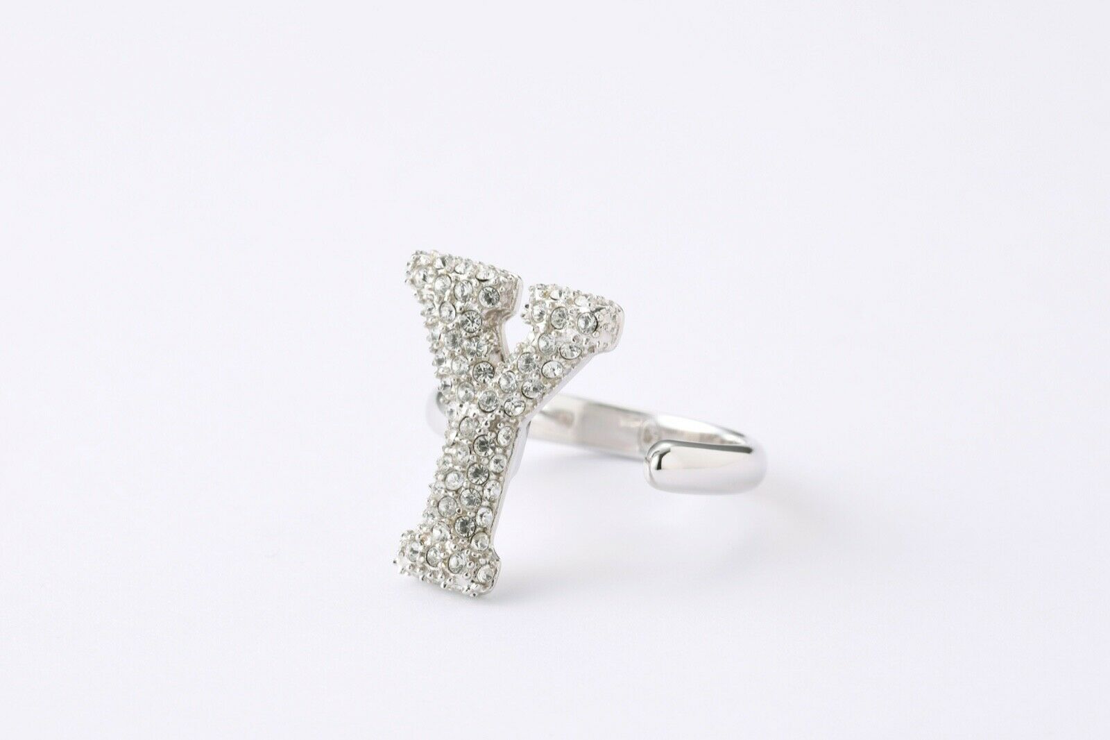 Alphabet Ring Initial Y Swarovski Crystals Free Size Sterling Silver 925 Rhodium Plated