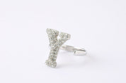 Alphabet Ring Initial Y Swarovski Crystals Free Size Sterling Silver 925 Rhodium Plated