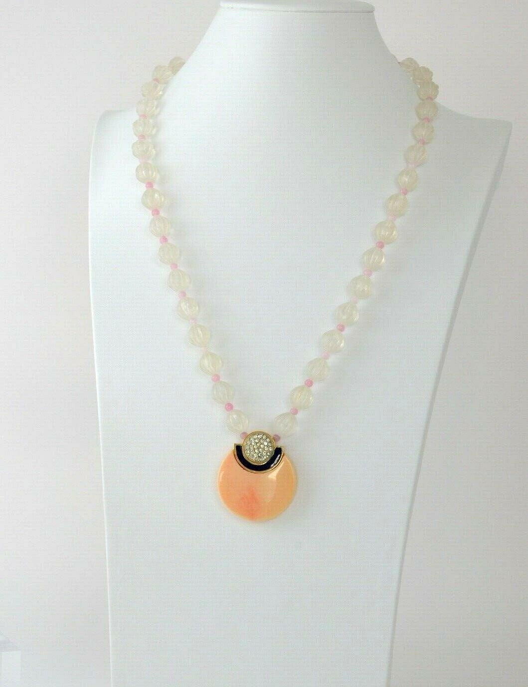 Vintage Givenchy Necklace Pendant, Chain Necklace, Clear Beads, Enamel Rhinestones, Pink Vintage Jewelry Gold, Gift for her