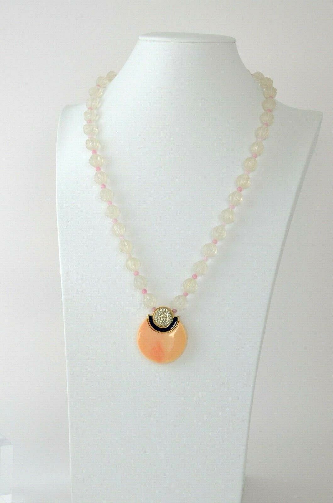 Vintage Givenchy Necklace Pendant, Chain Necklace, Clear Beads, Enamel Rhinestones, Pink Vintage Jewelry Gold, Gift for her