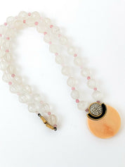 Vintage Givenchy Necklace Pendant, Chain Necklace, Clear Beads, Enamel Rhinestones, Pink Vintage Jewelry Gold, Gift for her