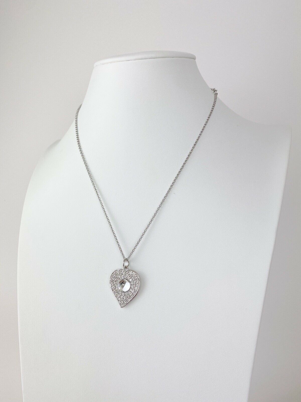 New Heart Necklace Sterling Silver 925 Glass Cabochon Rhodium Plated Gorgeous Swarovski Crystal