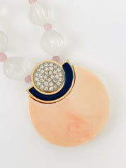 Vintage Givenchy Necklace Pendant, Chain Necklace, Clear Beads, Enamel Rhinestones, Pink Vintage Jewelry Gold, Gift for her