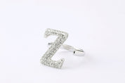 Alphabet Ring Initial  Z Swarovski Crystals Free Size Sterling Silver 925 Rhodium Plated