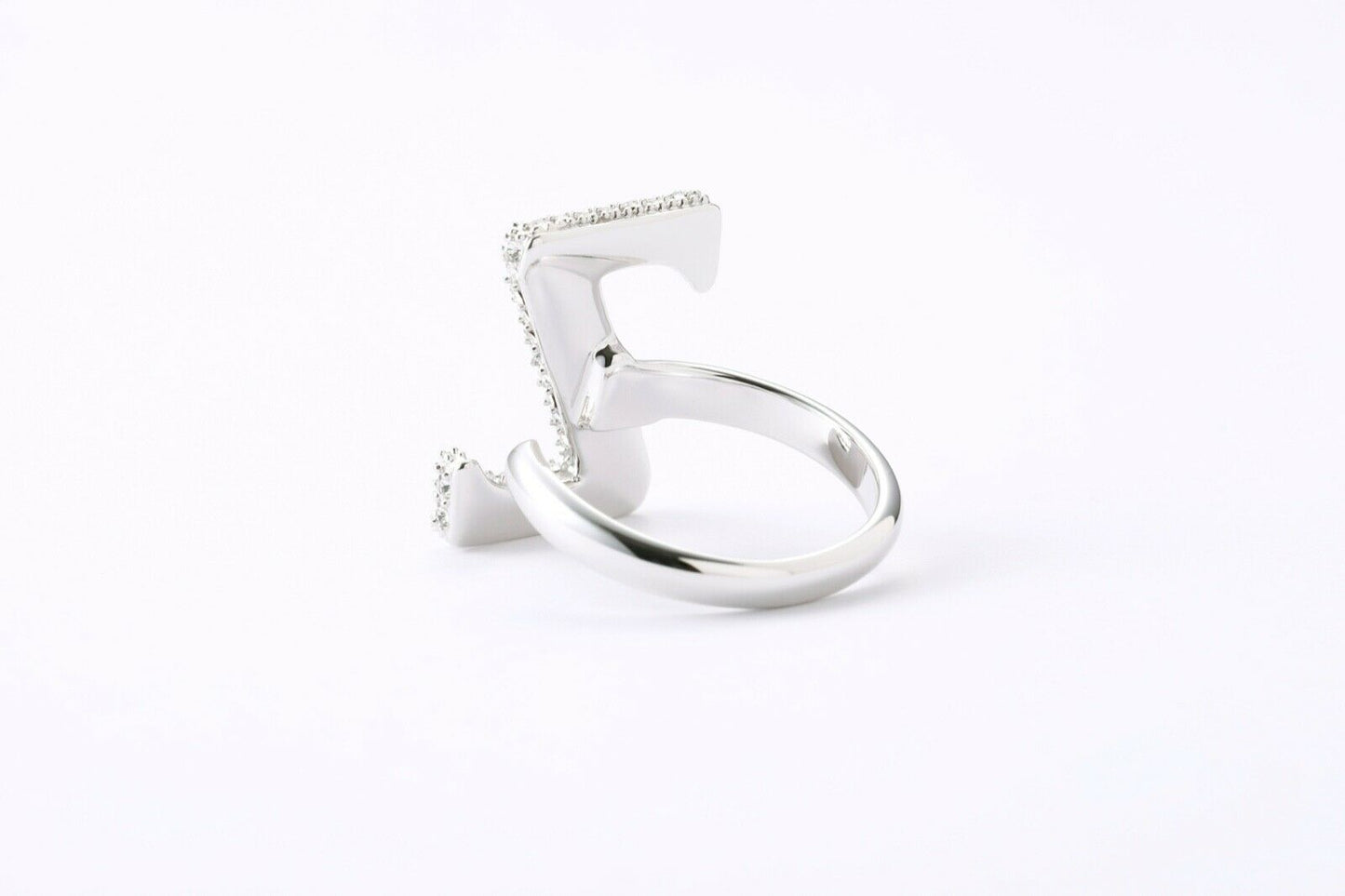 Alphabet Ring Initial  Z Swarovski Crystals Free Size Sterling Silver 925 Rhodium Plated