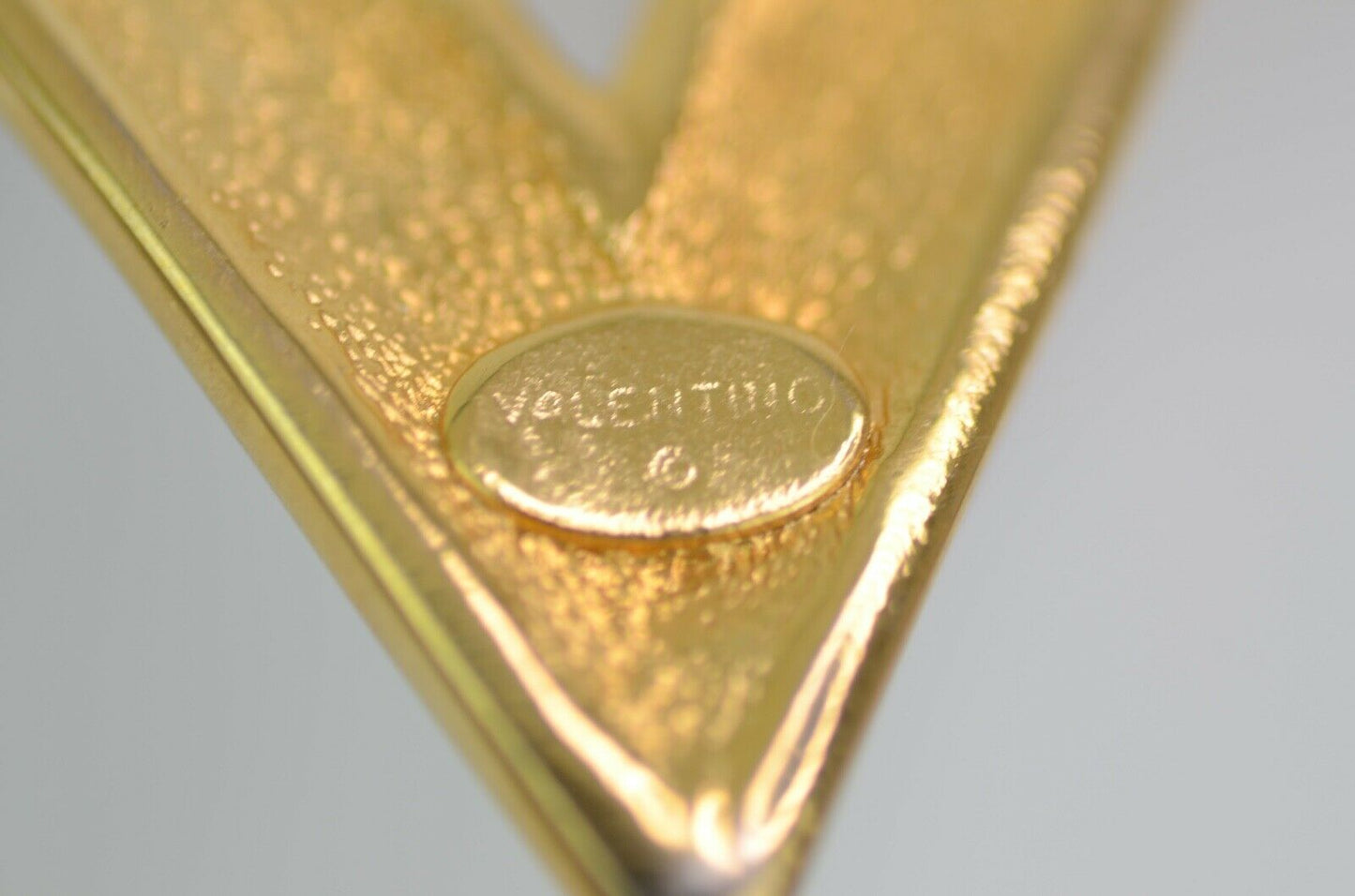 Valentino Gold Tone Collar Necklace "V" design Brown Beige Vintage