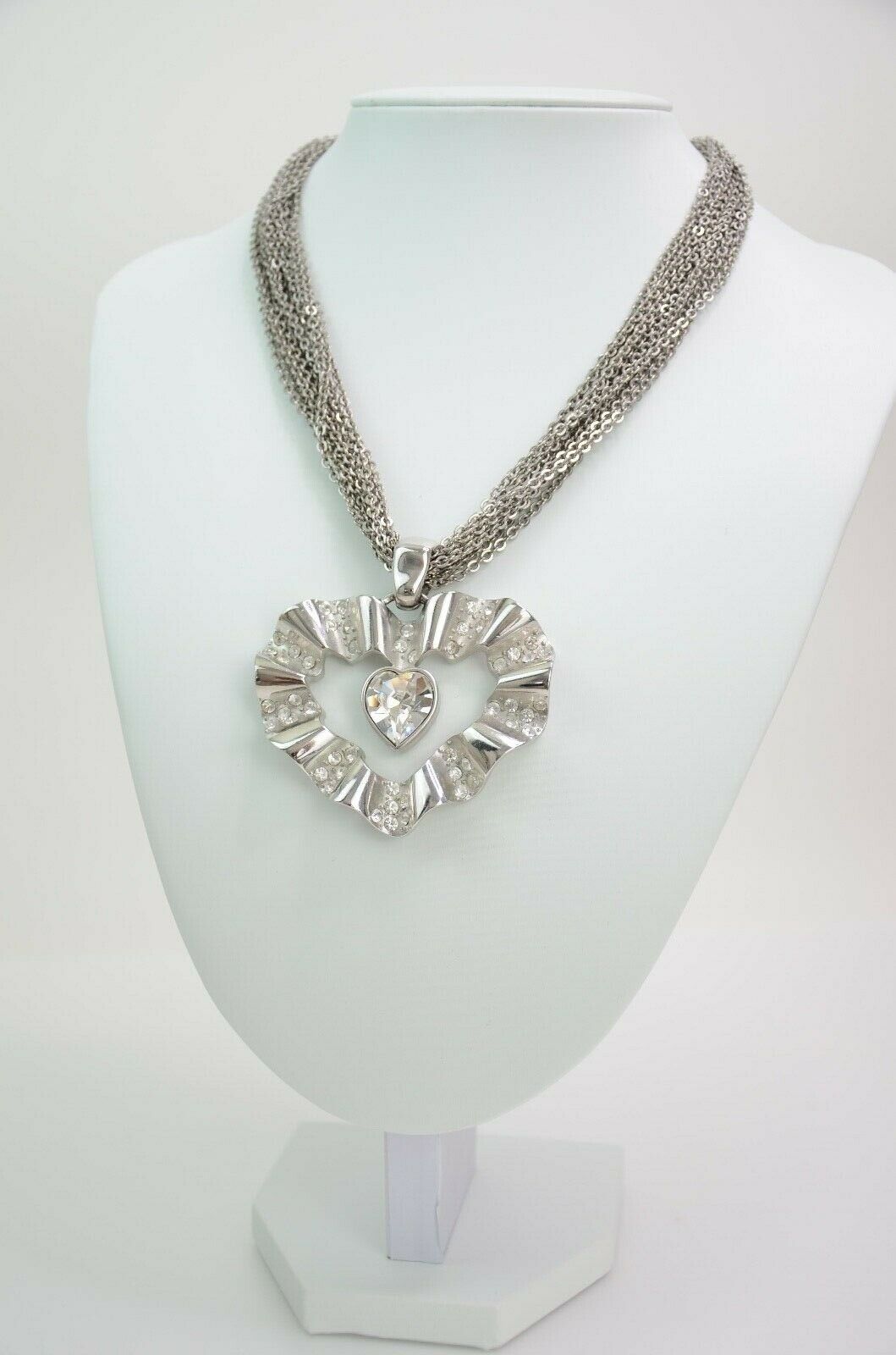 Givenchy Extra Large Heart Necklace Silver Tone Crystals Gorgeous