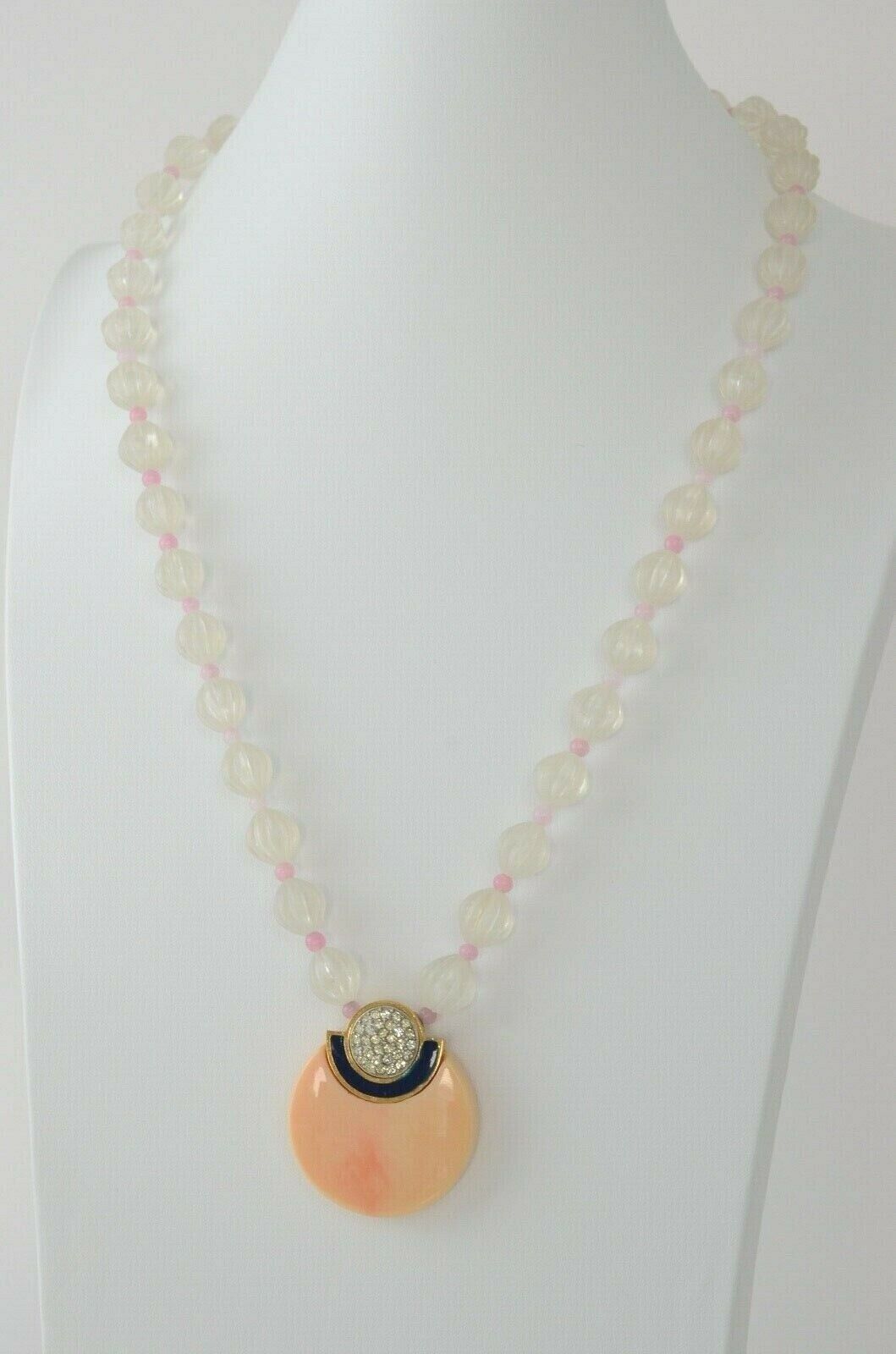 Givenchy Clear Beads Enamel Necklace Pink Beautiful Rhinestones