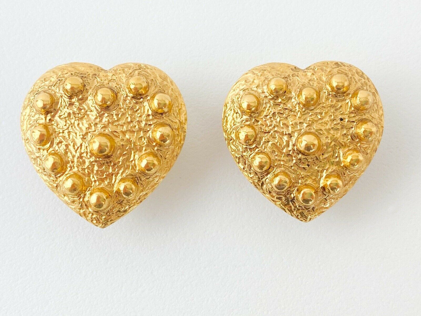 YSL Yves Saint Laurent Vintage Matte Gold Tone Heart Earrings