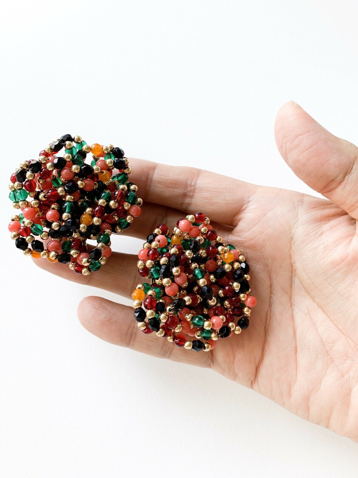 FERRE Beads Multi Color Beaded Massive Earrings Made in Italy Vintage