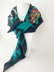 【SOLD OUT】Coco Chanel Vintage Scarf Silk 100% Large Green Made In Italy Beautiful