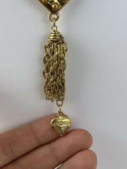 Moschino Vintage Gold Tone Openwork Heart Long Necklace Chain Fringe