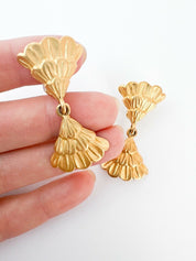Karl Lagerfeld Vintage Clip-On Earrings Gold Tone Fan Logo