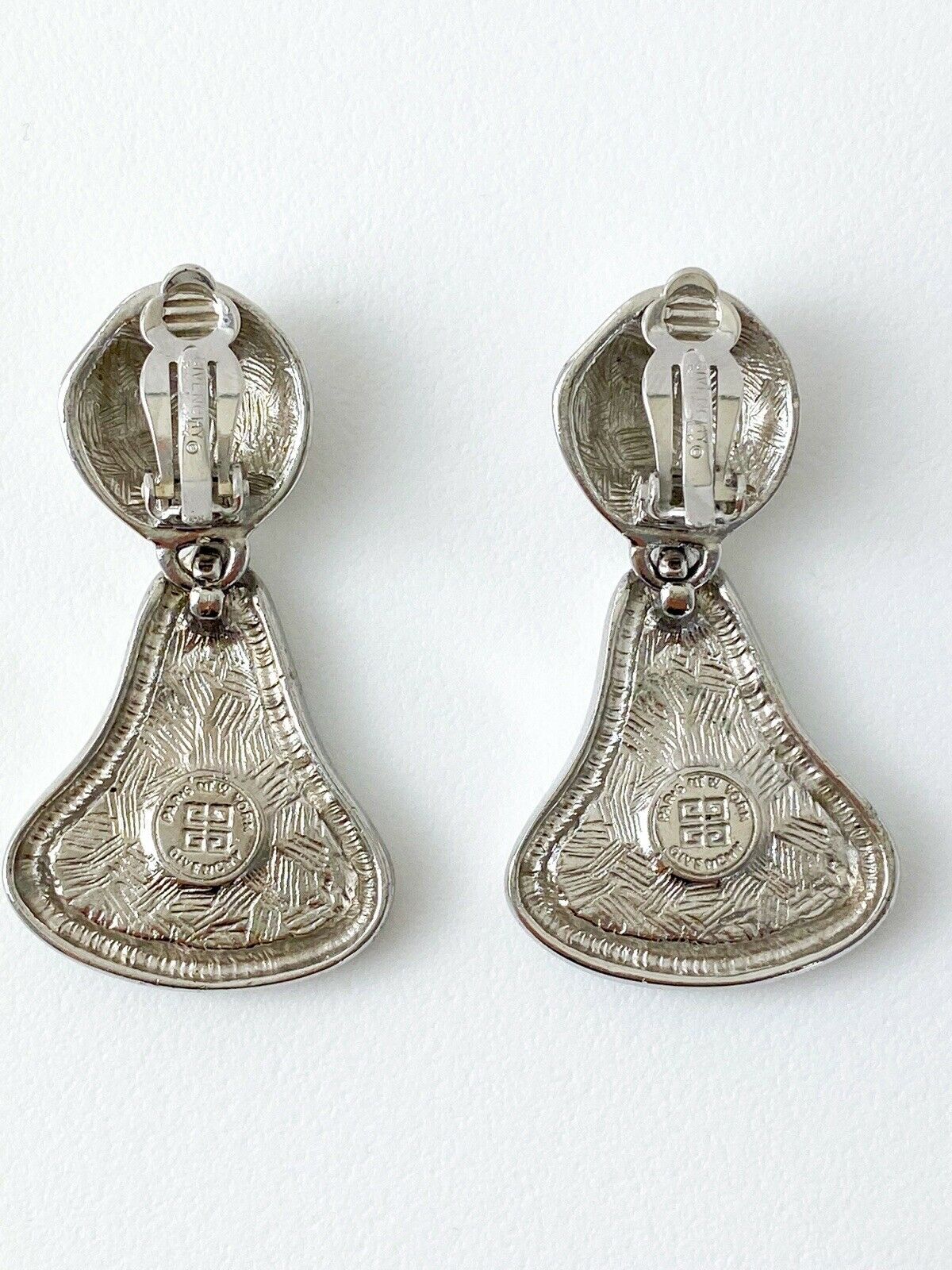 Givenchy Paris Silver Tone Dangle Earrings Vintage Enamel Black