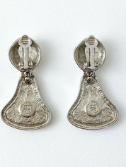 Givenchy Paris Silver Tone Dangle Earrings Vintage Enamel Black