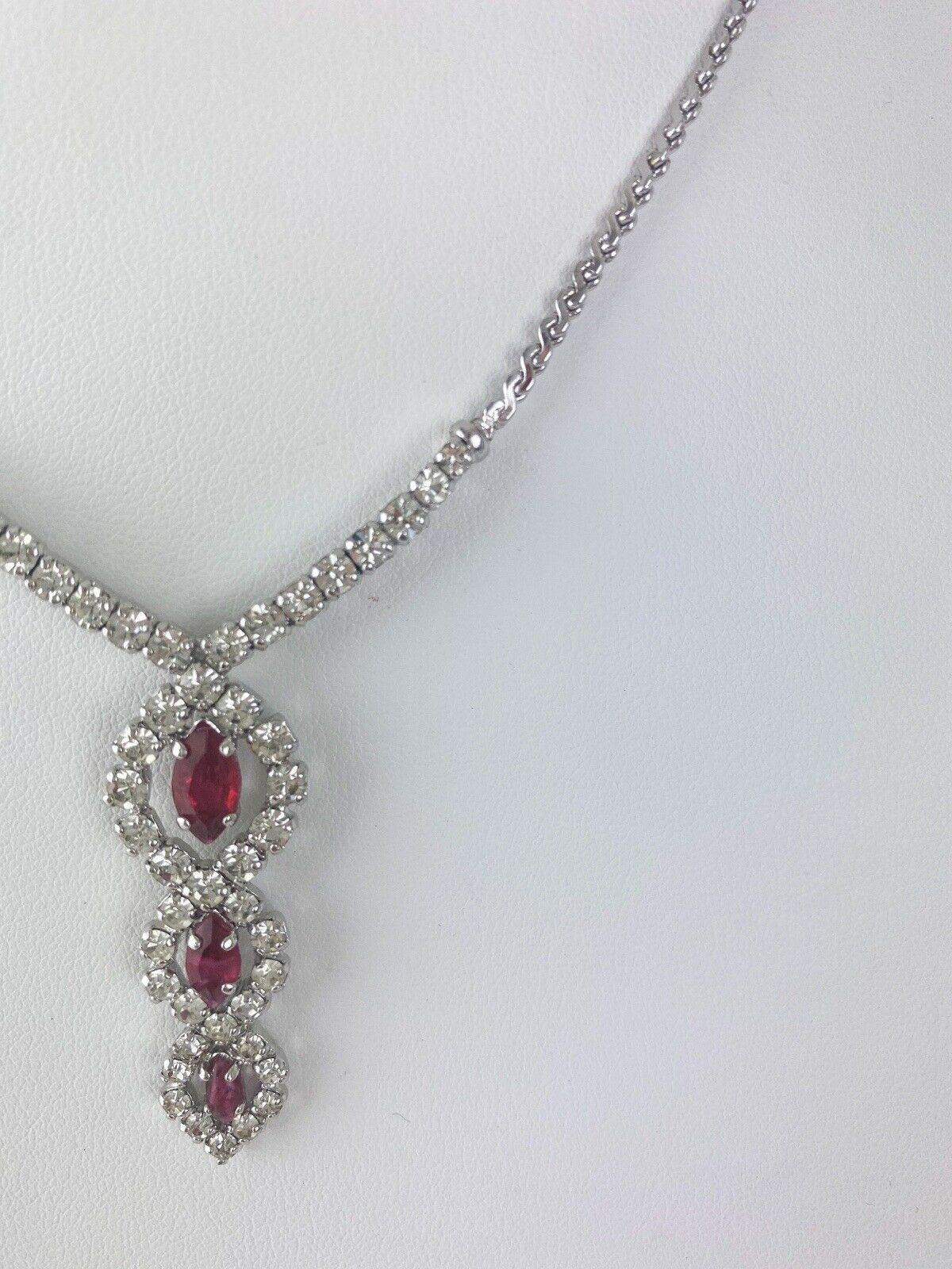 Christian Dior Germany Silver Tone Vintage Choker Necklace Crystal Ruby