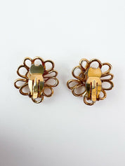 YSL Yves Saint Laurent Vintage Openwork Flower Wire Earrings Gold Tone