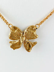 YSL Yves Saint Laurent Vintage Gold Tone Bow Ribbon Necklace Rhinestone