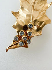YSL Yves Saint Laurent Vintage Leaf Brooch Pin Pendant 2 Ways Rhinestones Gold Tone