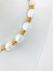 Pierre Balmain Paris Gold Tone Vintage Beaded Necklace White