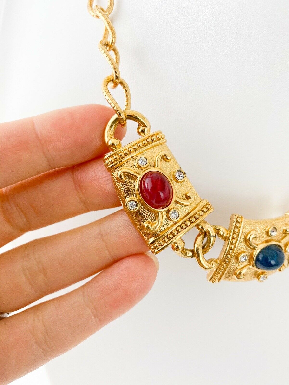 Avon Vintage Gold Tone Chain Necklace Multi-color Cabochon Charm