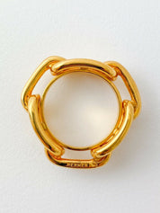 【SOLD OUT】Hermes Vintage Gold Tone Ragate Chain Scarf Ring Elegant