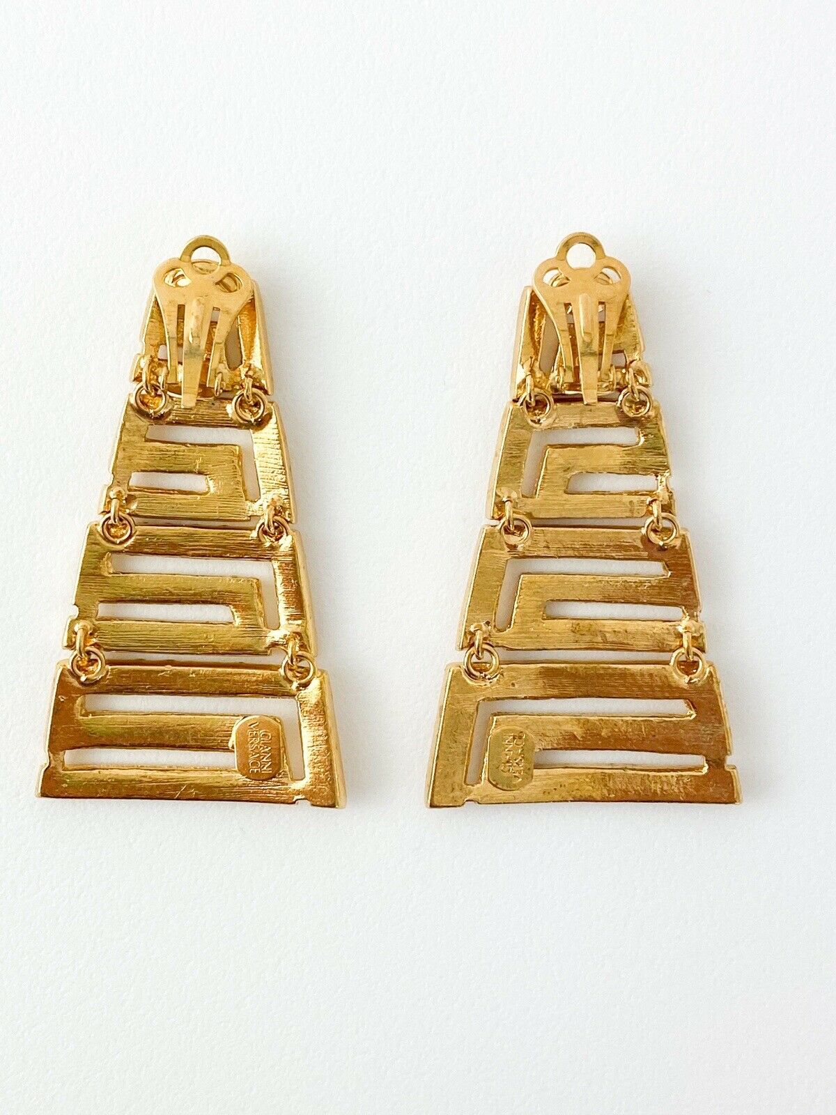 Vintage GIANNI VERSACE Earrings, Gold Tone Earrings, Vintage Rhinestone, Massive Logo, Vintage Jewelry, Earrings Drop Gold, Gift for her